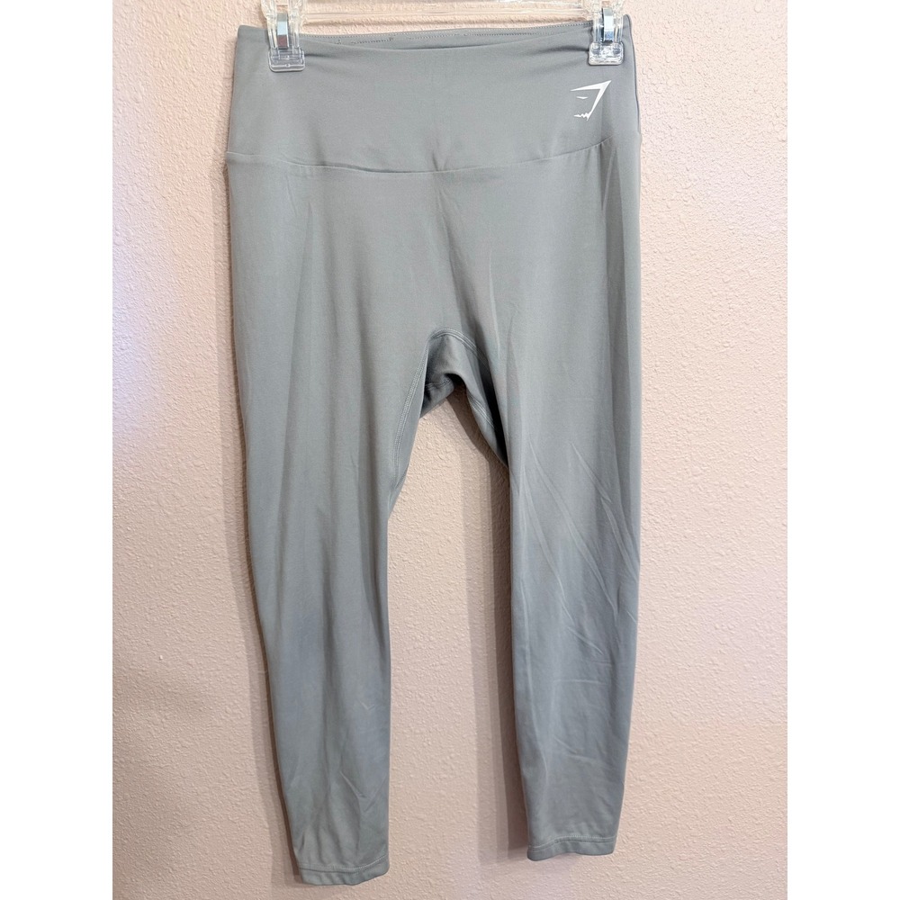 Gymshark Womens High Waisted Athletic Leggings Sage Green Grey Logo Small